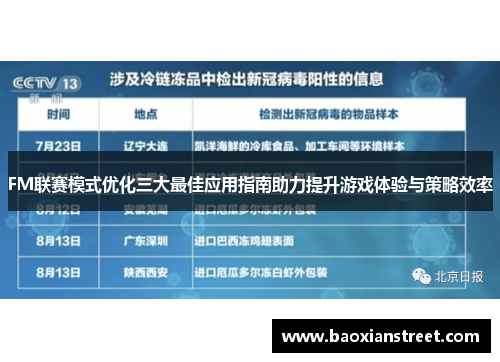 FM联赛模式优化三大最佳应用指南助力提升游戏体验与策略效率