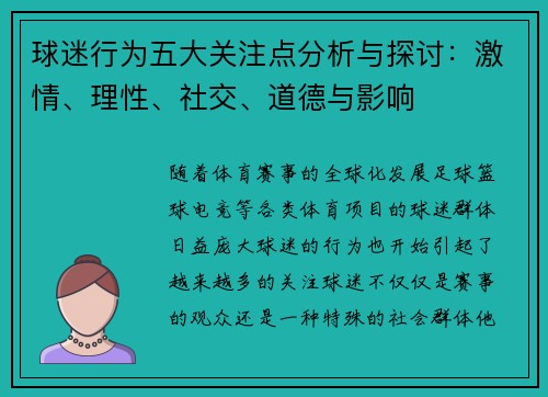 球迷行为五大关注点分析与探讨：激情、理性、社交、道德与影响