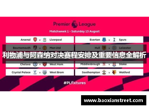 利物浦与阿森纳对决赛程安排及重要信息全解析